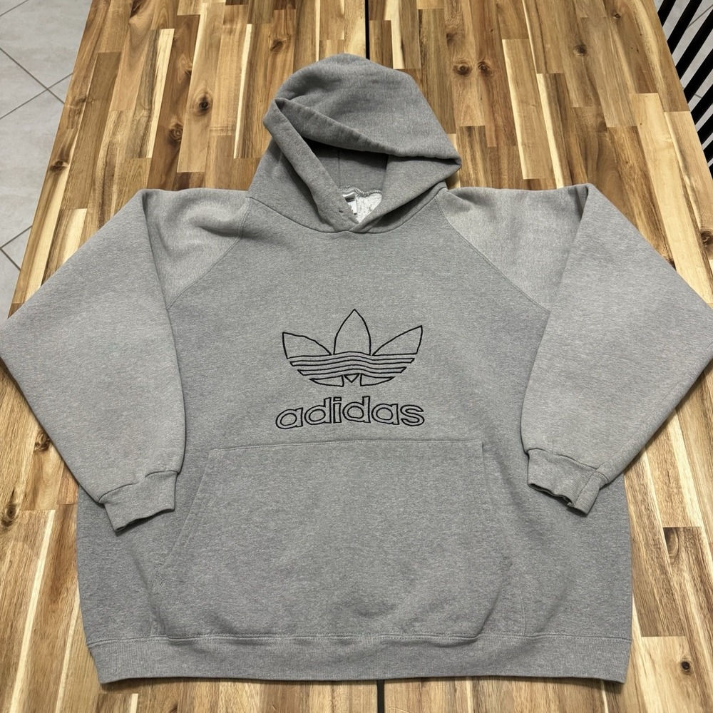 Vintage Adidas Hoodie Mens XL Gray Trefoil Logo Embroidered‎ Made In USA 90s